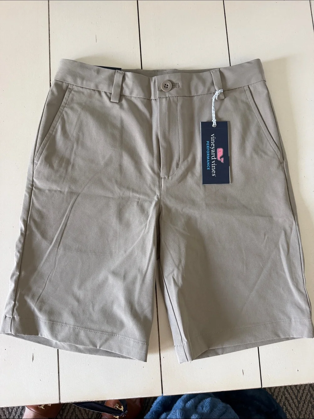 Vineyard Vines Boys Khaki Performance Flat-Front Shorts